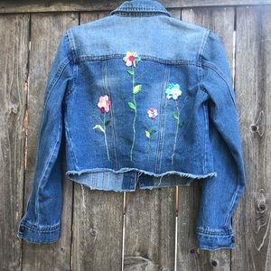 One-of-a-kind Embroidered Cropped Jean Jacket
